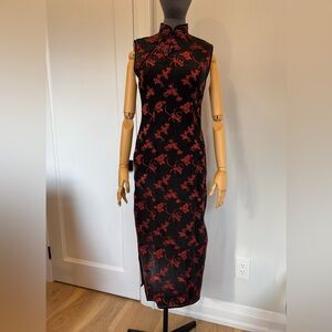 Parasuco Vintage Silk Black and Red Cheongsam Dress, size XS